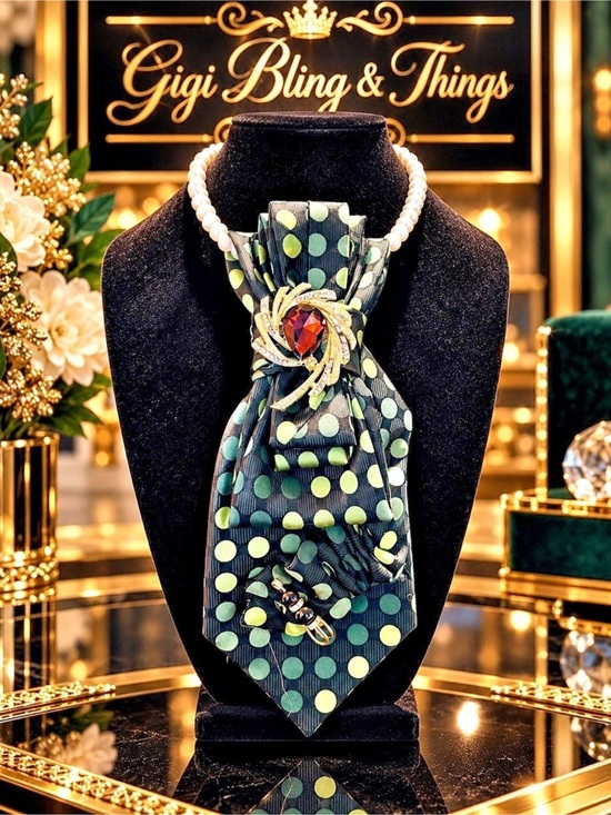 Custom made Accessories - Green & Black Polka Dot Scarf Necklace Like New
